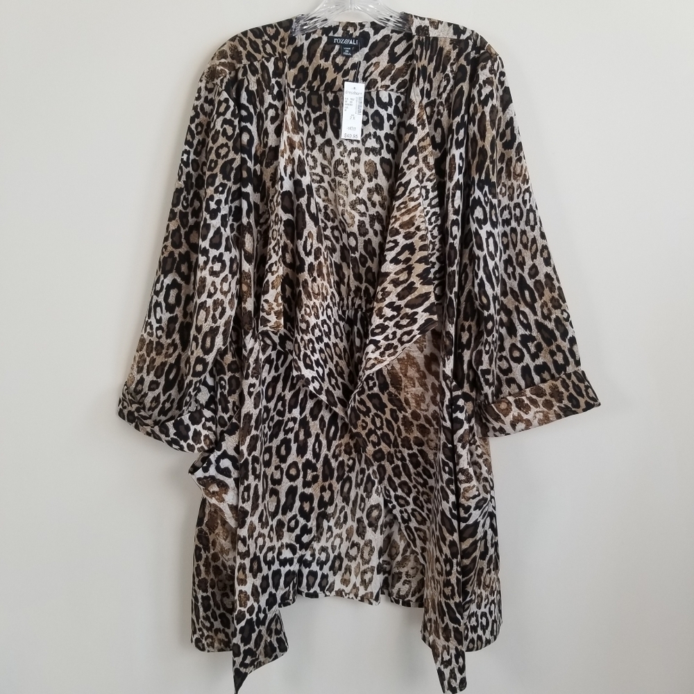 Roz & Ali Dress Barn Open Front Animal Print Cardigan Size 2X NWT